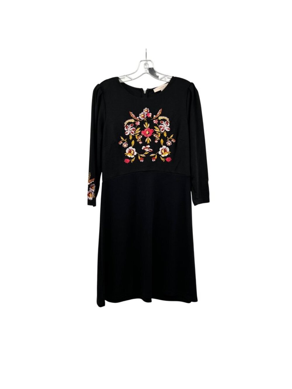 Loft Womens A-Line Dress Embroidered Floral Long Sleeve Black/Multi Size 10P